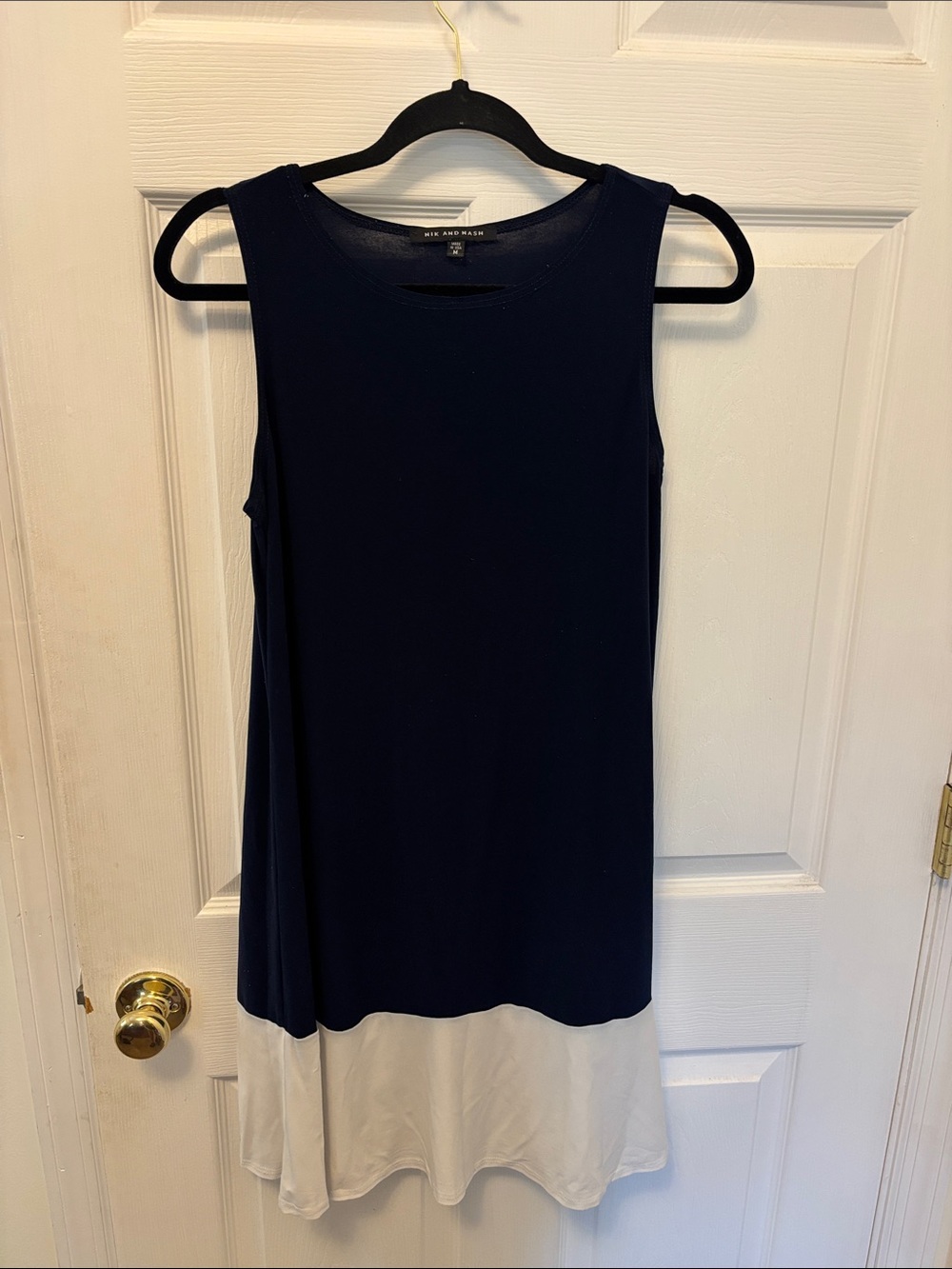 Sleeveless Navy and White Shift Dress by White House Black Market
